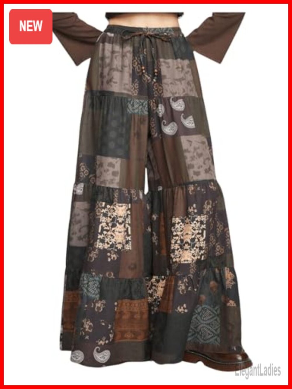 Verdusa Flowy Wide Leg Palazzo Pants High Waisted Ruffle Hem Tie Knot